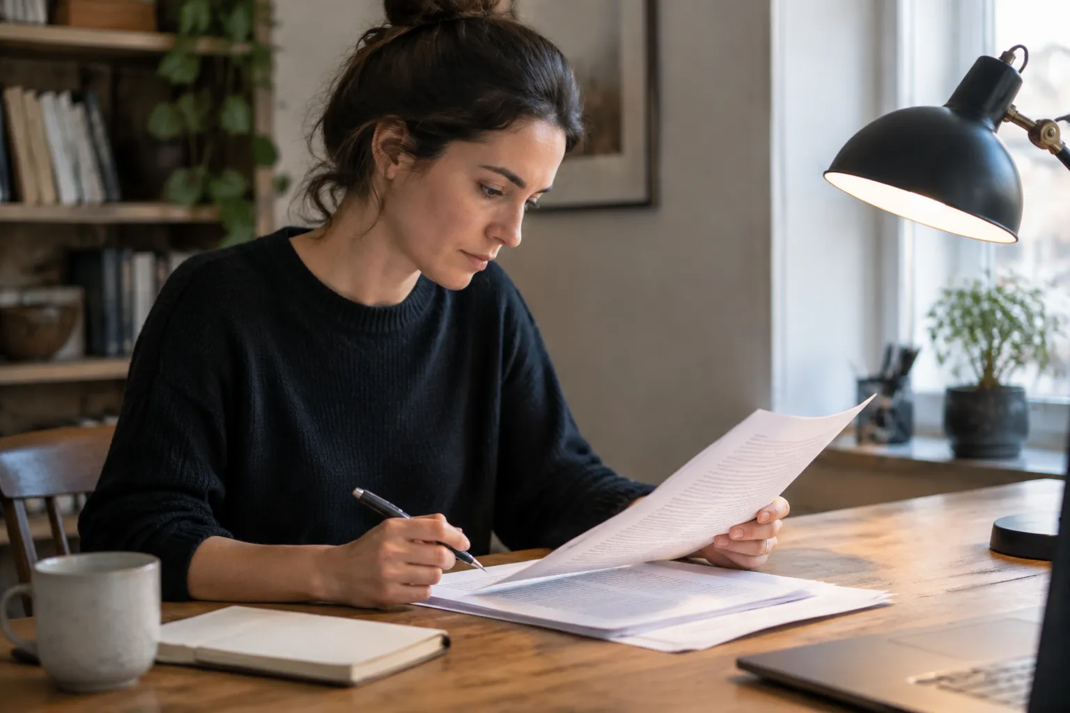 Editor fact-checking an AI-written article draft before publishing