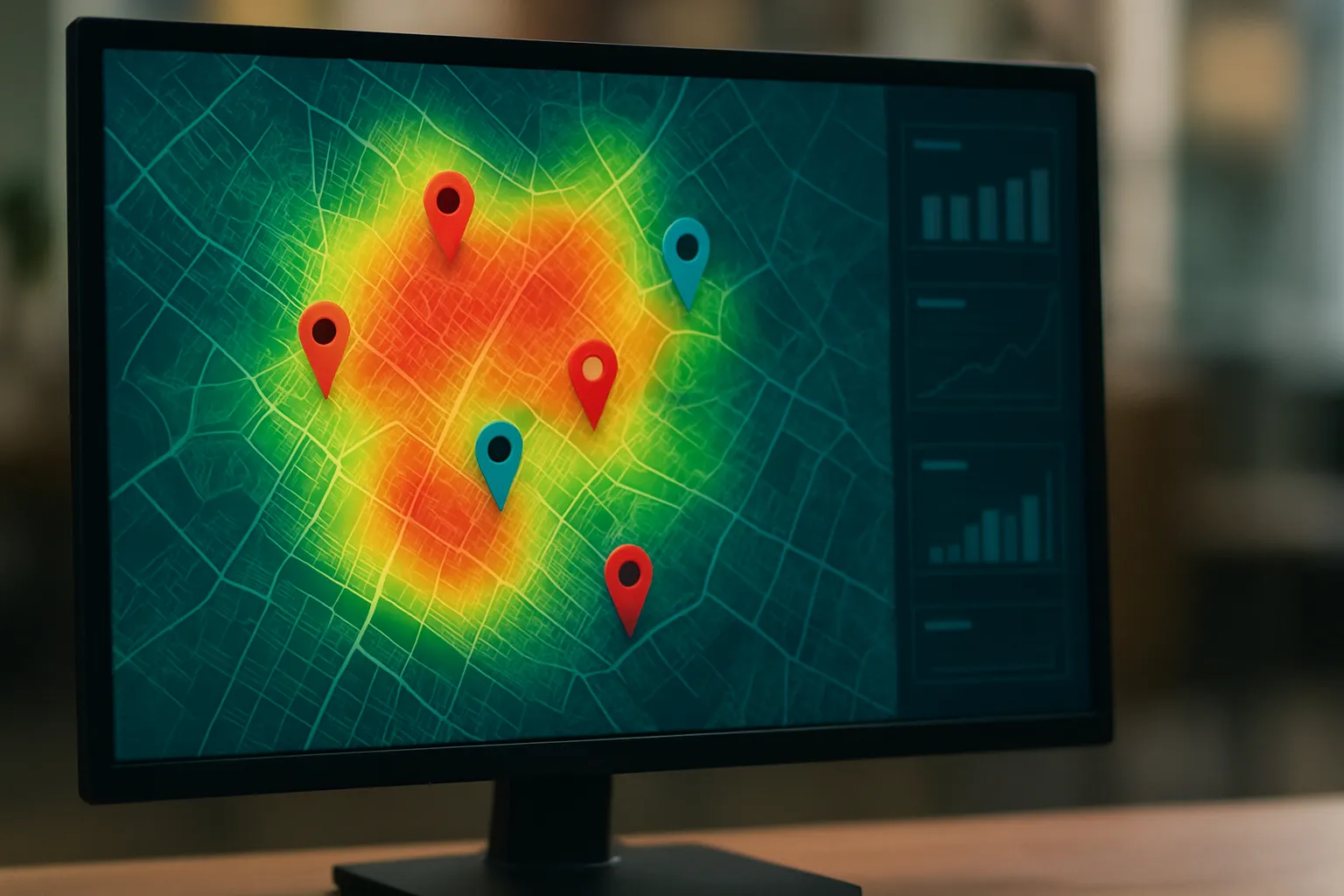 Geo-grid rank tracking visualization for local SEO tool