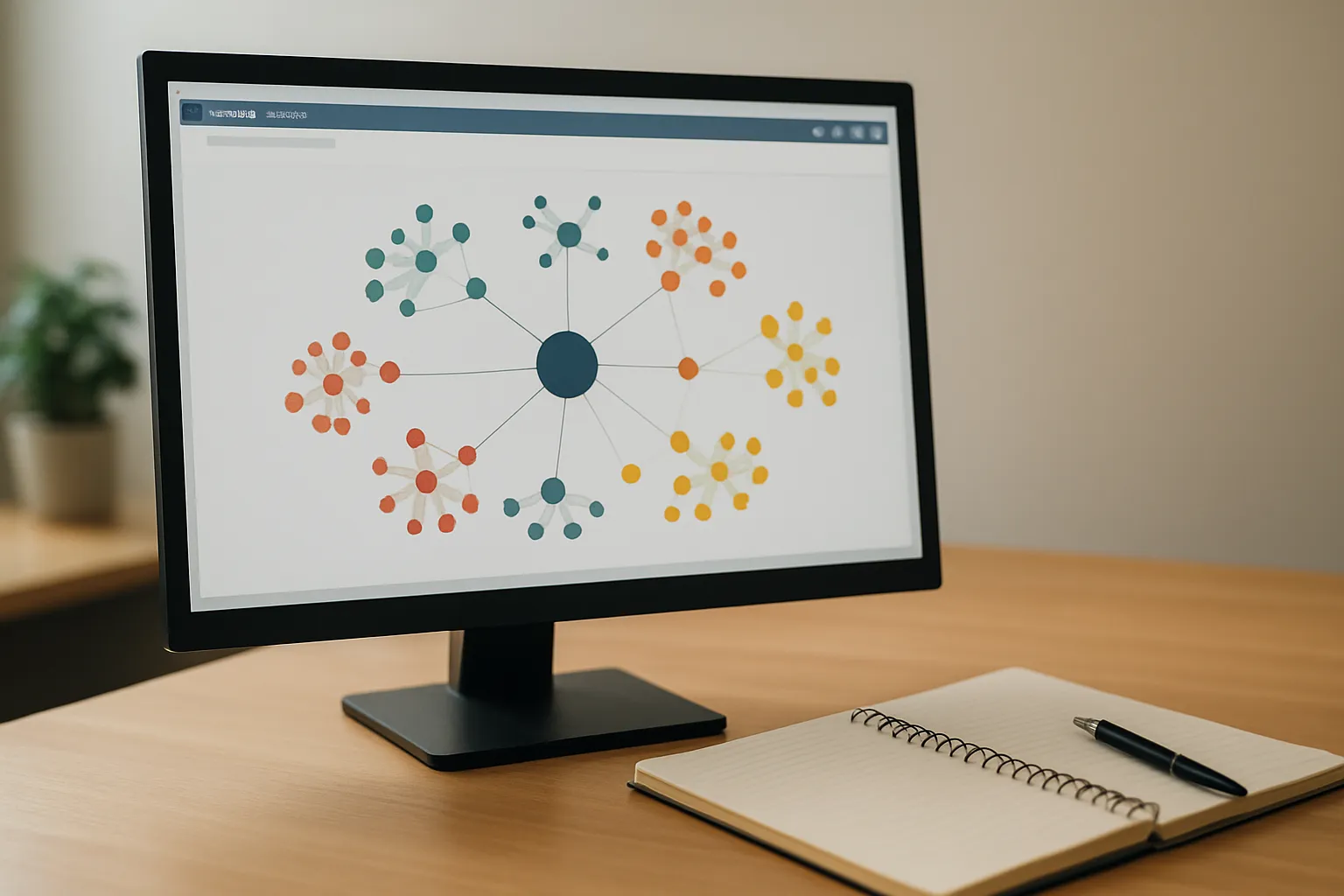 Keyword clustering and semantic SEO research interface showing topic relationships