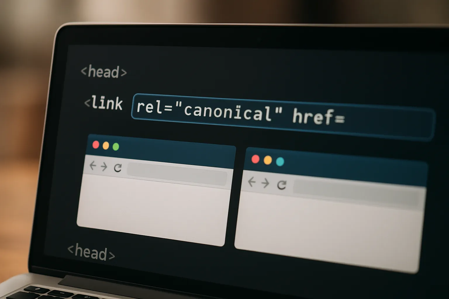 Canonical tag HTML kodu örneği ve sayfa head bölümüne ekleme gösterimi