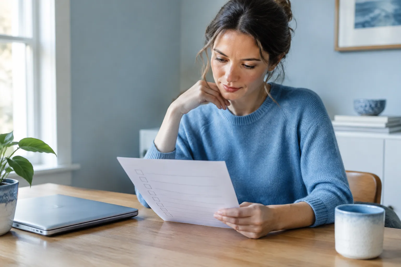 Person reviewing an eligibility checklist at a desk