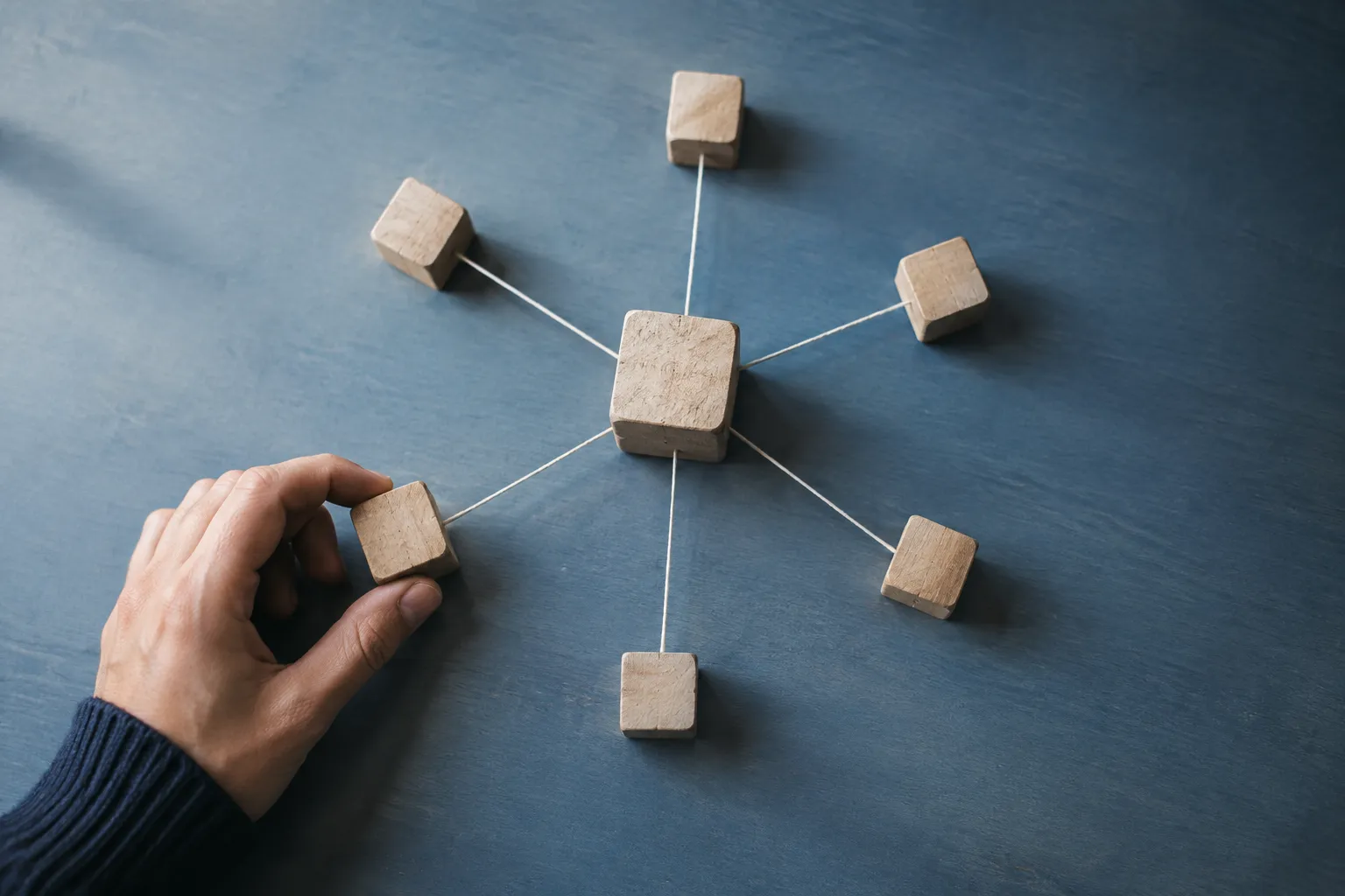Hub and spoke model illustrating a pillar page connected to cluster articles