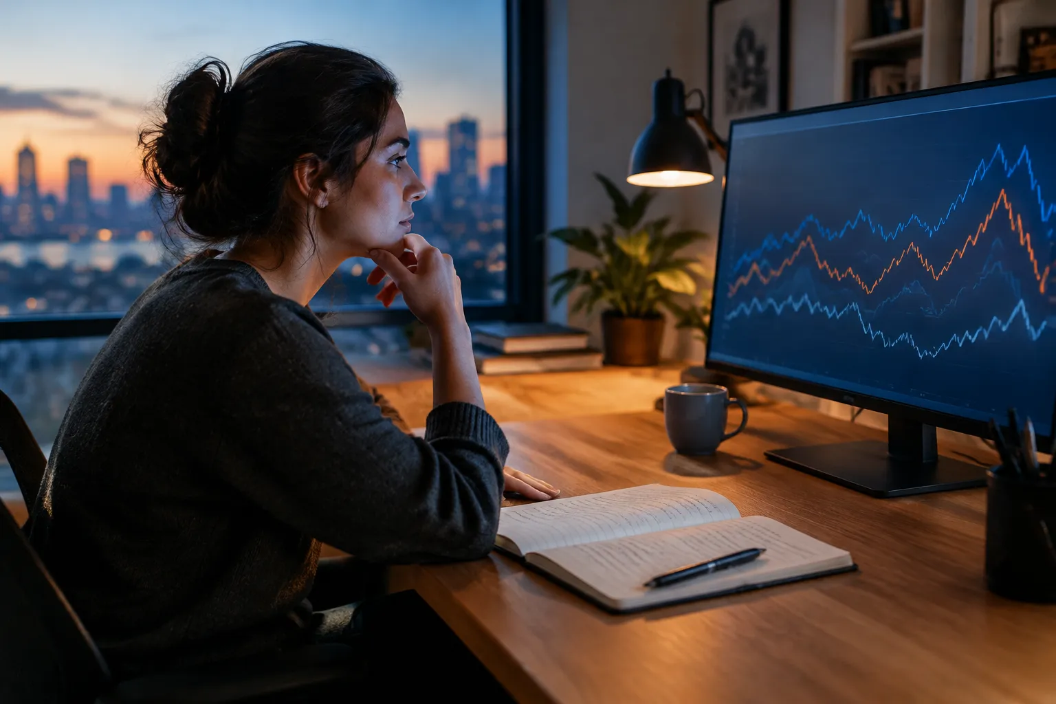 Analyst reviewing charts and a log of queries to track AI Overview citations