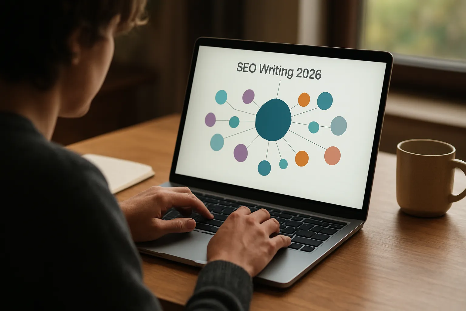 SEO writing workflow showing keyword research, content creation, and publishing pipeline