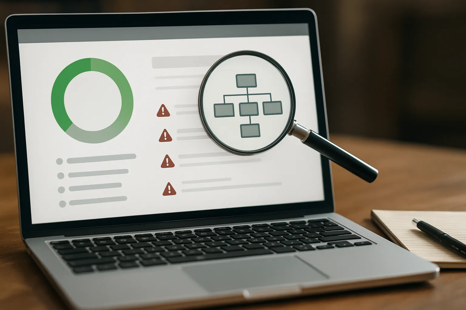 Website SEO checker dashboard showing technical audit results and site health score